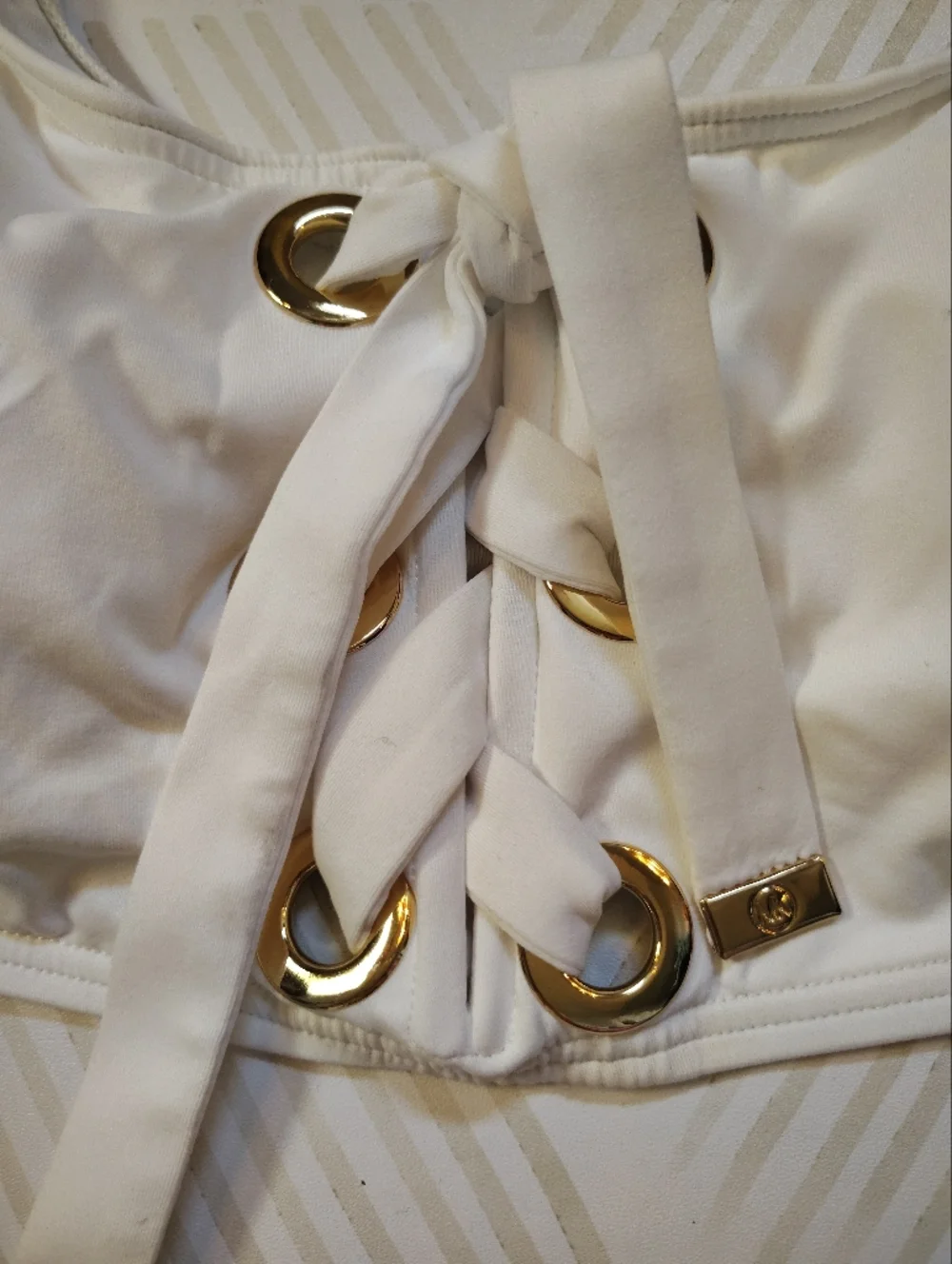 Nwt Michael Kors White Lace-Up Bikini Top‎ Large